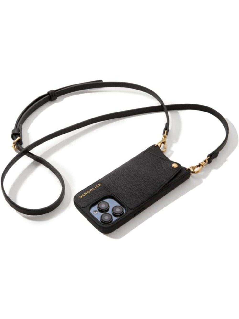Stylish Leather Crossbody Phone Case for iPhone 16 Pro Max - Black & Gold